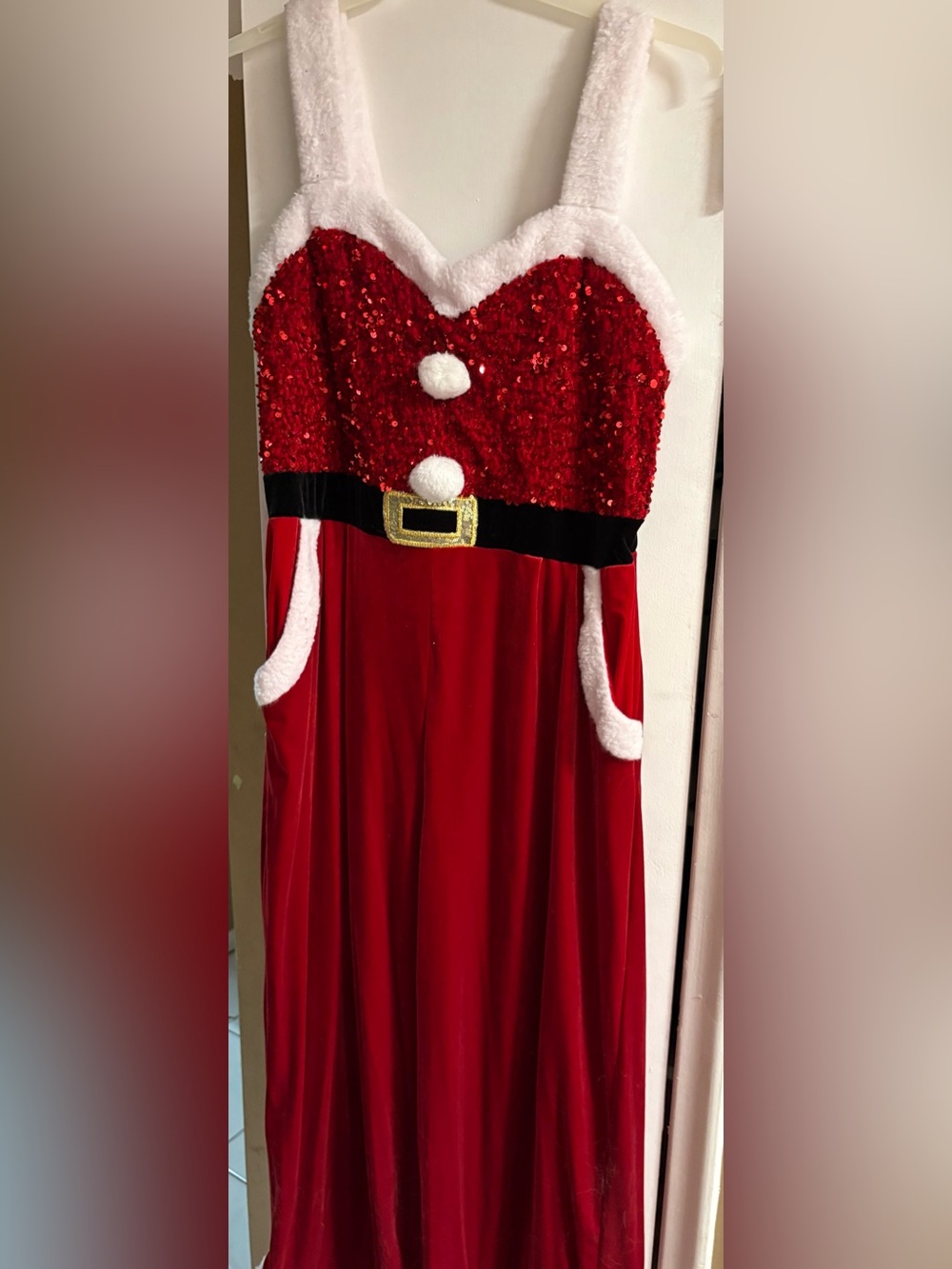 Boux Avenue Santa Christmas Lounge Jumpsuit Red Sequin Holiday Pajama One Piece